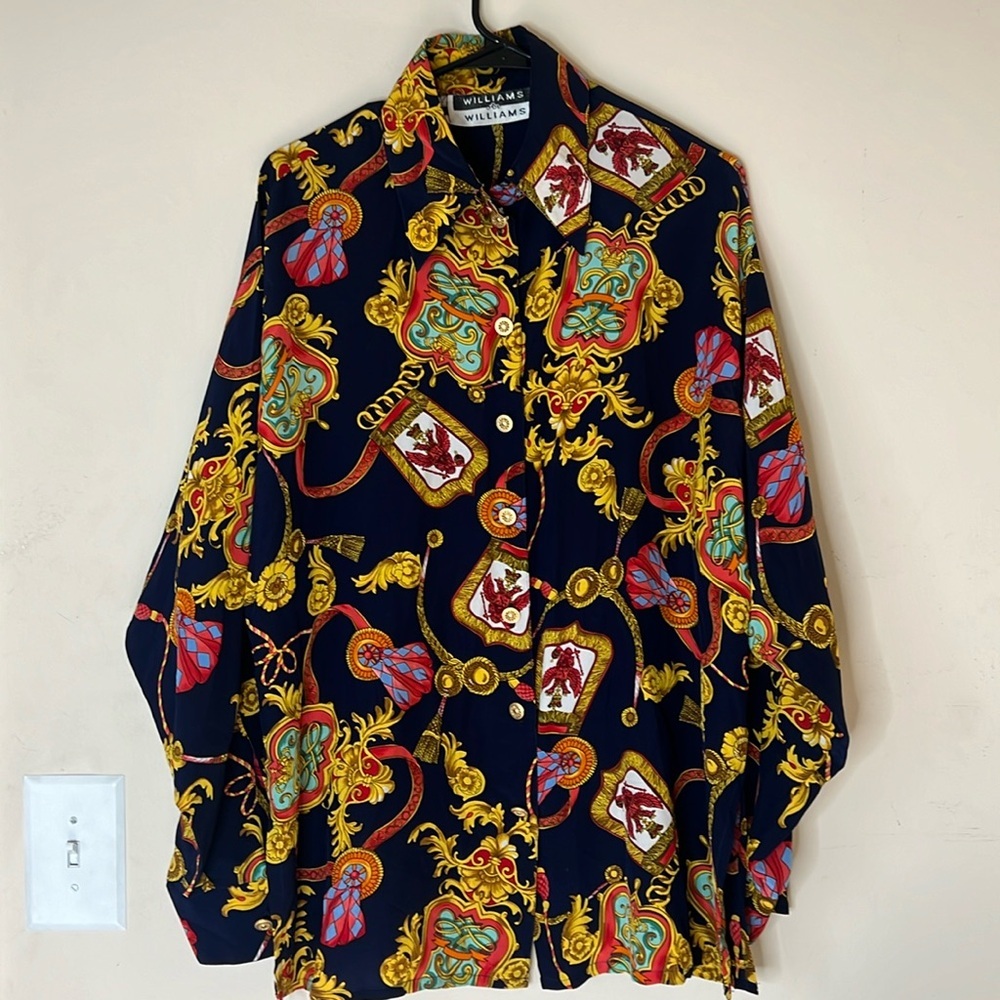 Vintage Williams For Williams Floral Silk Long Sleeve Blouse Size 12